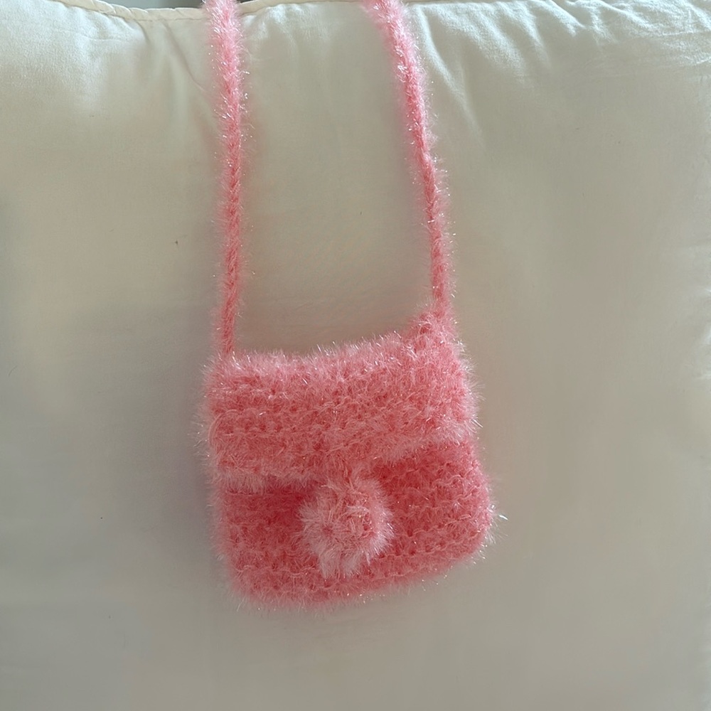 sparkly knitted mini pink crossbody bag
